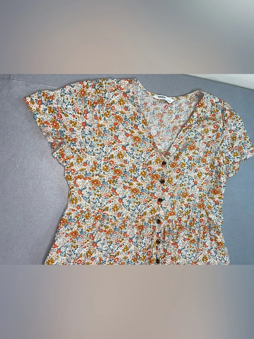 Sonoma Goods For Life Women’s Floral Midi Dress V-Neck Button Front Pockets L